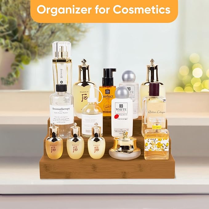 Bamboo Spice Rack Organizer for Cabinet 3 Tier Countertop Step Spice Shelf for Kitchen Storage and Organizer (Brown - 2 Pack)