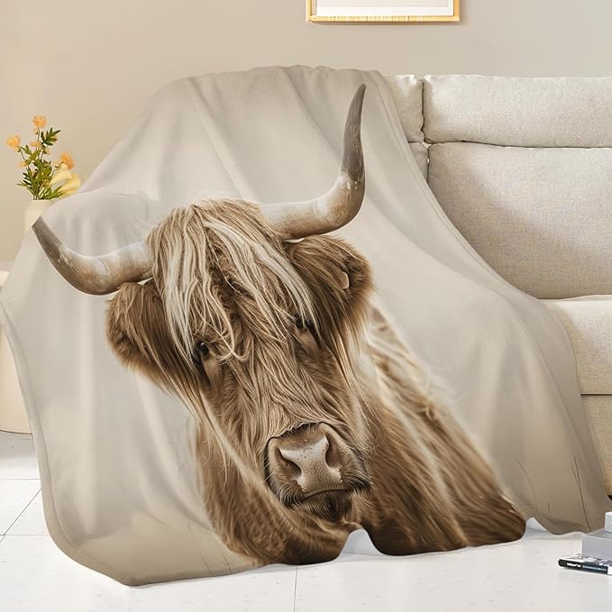 Highland Cow Blanket Gifts for Girls Boys Longhorn Cattle Throw Blankets Cozy Plush Fleece Western Decor Flannel Fuzzy for Women Men 60"X50"