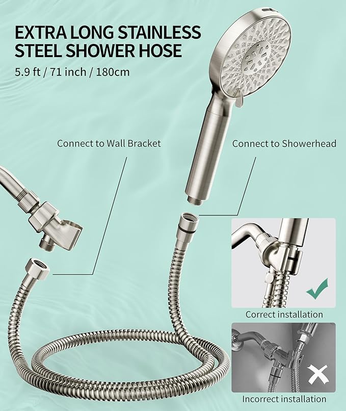 SR SUN RISE Filtered Shower Head with Handheld High Pressure 9 Spray Mode Showerhead Detachable Shower Head Water Softener Filters Beads for Hard Water Remove Chlorine 1 Filter Brushed Nickel