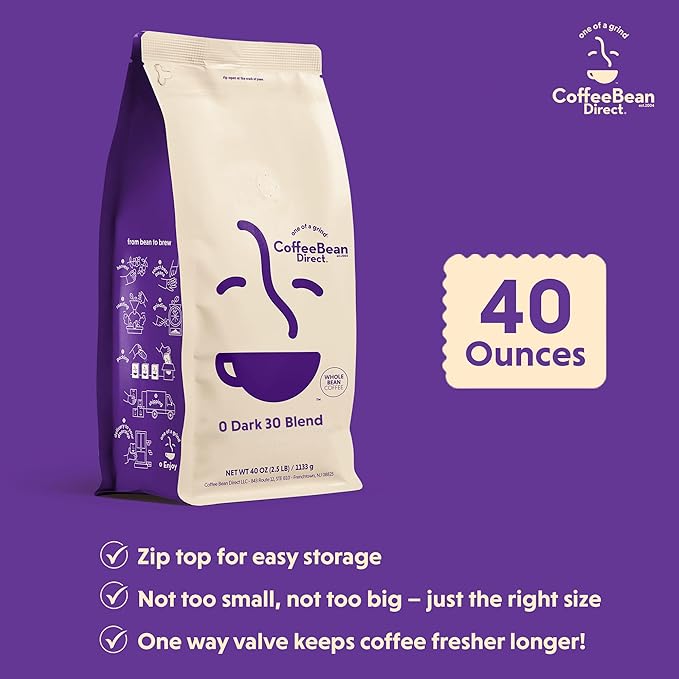 Coffee Bean Direct 0 Dark 30 Blend, Whole Bean Coffee, Mixed Roast Level, 2.5 Pound Bag (Pack of 1)