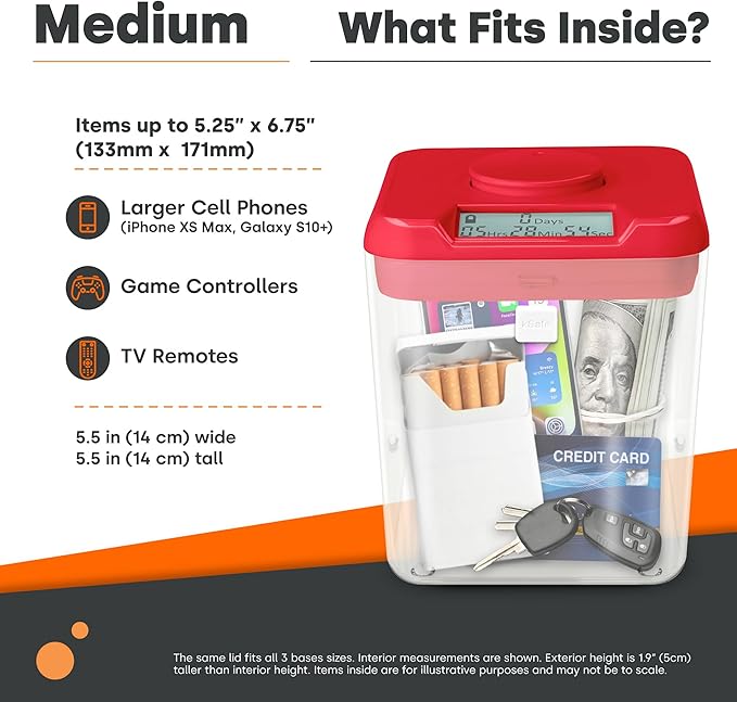 Kitchen Safe Time Locking Container (Medium), Timed Lock Box for Cell Phones, Snacks, and other unwanted temptations (Blue Lid + 5.5” White Base with Access Port)