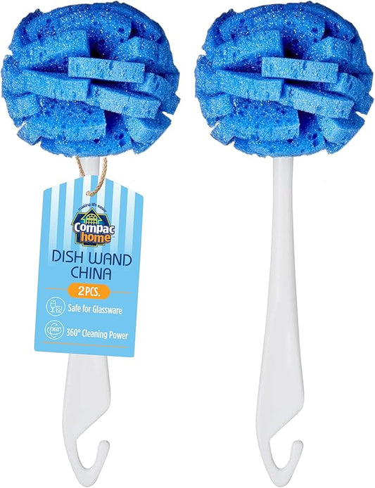 COMPAC HOME Dish Wand Kitchen Sponge | Effectively Clean China Dishes and Glassware | Unique Round Ball Shaped All-Around Cleaning Sponge | Gentle Flexible Brushes for Your Nice Dishes, 6 Count