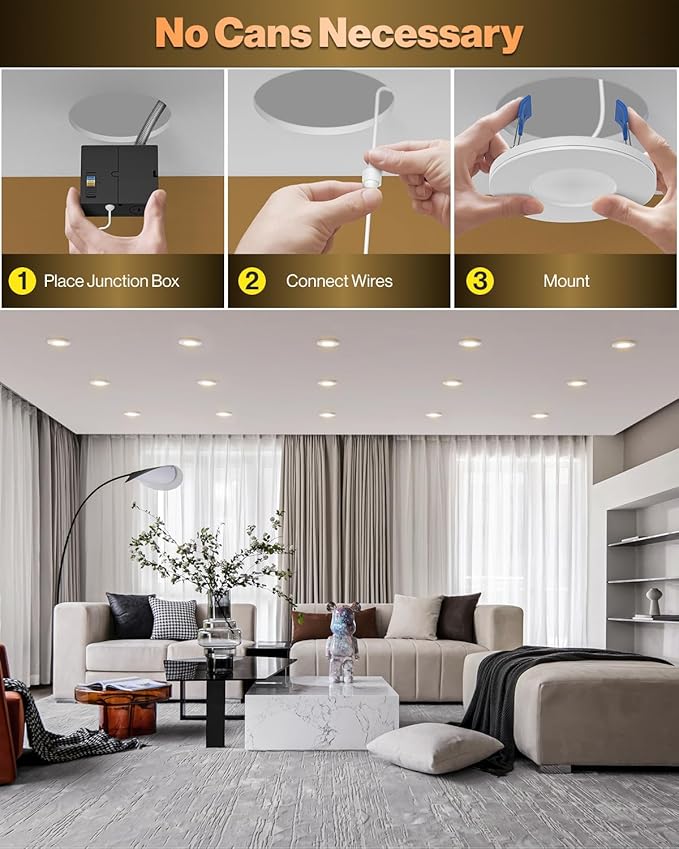 Sunco 6 Pack 3 Inch LED Slim Down Light with Night Light or Indoor Ceiling Fixture Home Living Room Bedroom, 500 Lumens, 6W (40W Equivalent), Selectable CCT 2700K/3000K/4000K/5000K/6000K, Dimmable