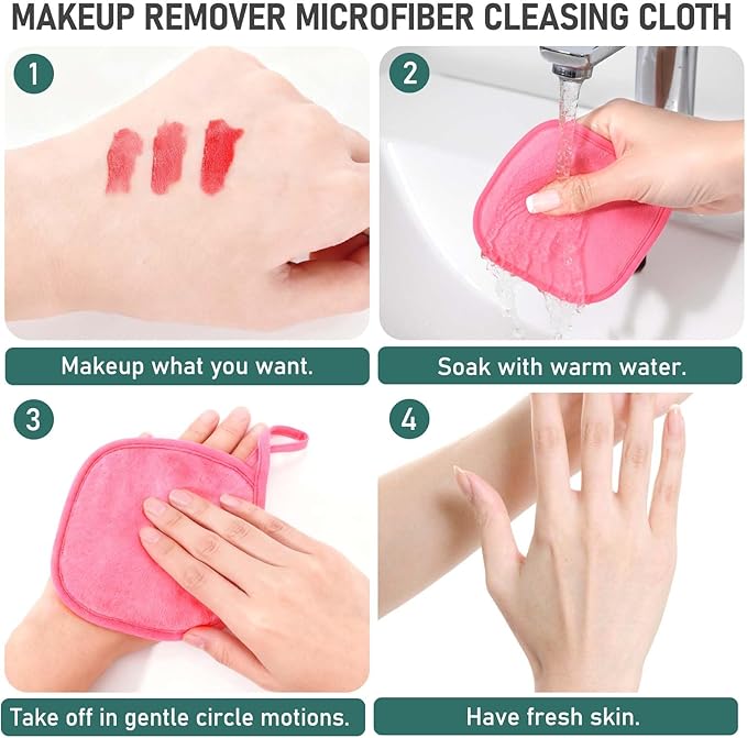12 Pack Makeup Remover Cloth, 6" x 6" Reusable Makeup Remover Towels Face Washcloth for Washing Face, Makeup Remover Pads Cosmetic Face Wash (Pink-White-Blue)