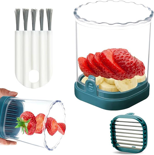 Strawberry Slicer：Fruit Slicer Cup Veggie Salad Speed Cutter for Strawberries Egg Banana Mushroom Cucumber Kiwi the Kitchen Portable Slicing Tool (Dark Teal)