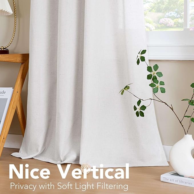 H.VERSAILTEX Linen Curtains Home Decorative Nickel Grommet Curtains Privacy Added Energy Saving Light Filtering Window Treatments Draperies for Bedroom, Heathered White, 2 Panels, 52 x 72 - Inch