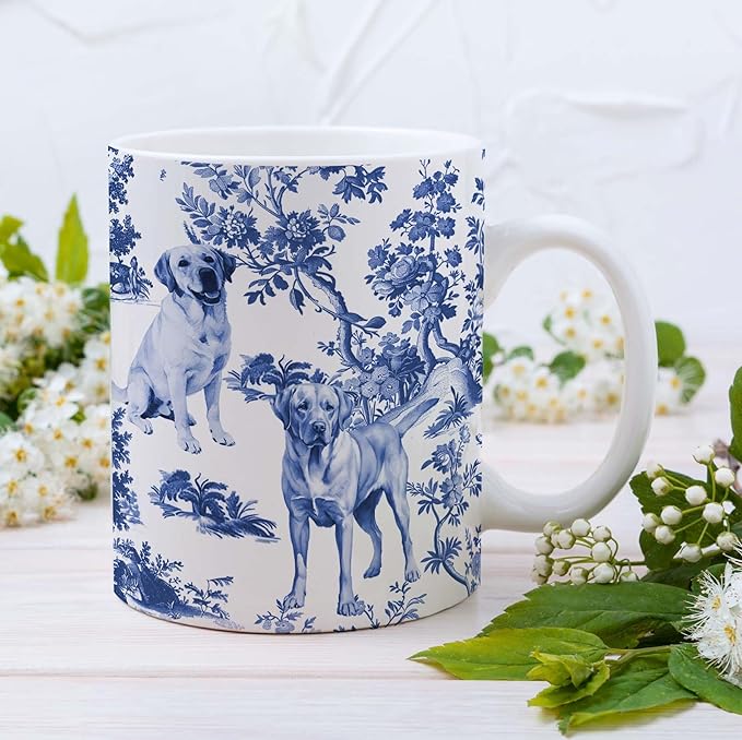 Labrador Blue French Toile Mug, Labradors Lover Gifts for Women, Blue Chinoiserie Toile Coffee Cup for Labrador Mom, Dog Lovers Tea Coffee Mug Birthday Gifts for Dog Owners, 11oz