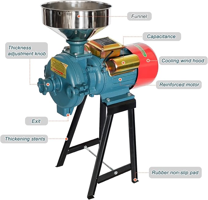 Electric Grain Grinder Mill, 3000W 110V, Dry Cereals Rice Coffee Wheat Corn Mills with Funnel, Grain grinder mill powder machine