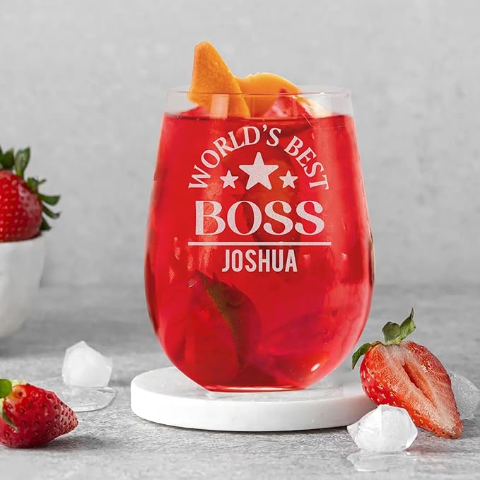 Personalized Boss Gifts for Women, Custom Wine Glass with Engraved Name, Birthday Farewell Retirement Christmas Boss Day Gift for Coworkers Staff Leader Office Decor