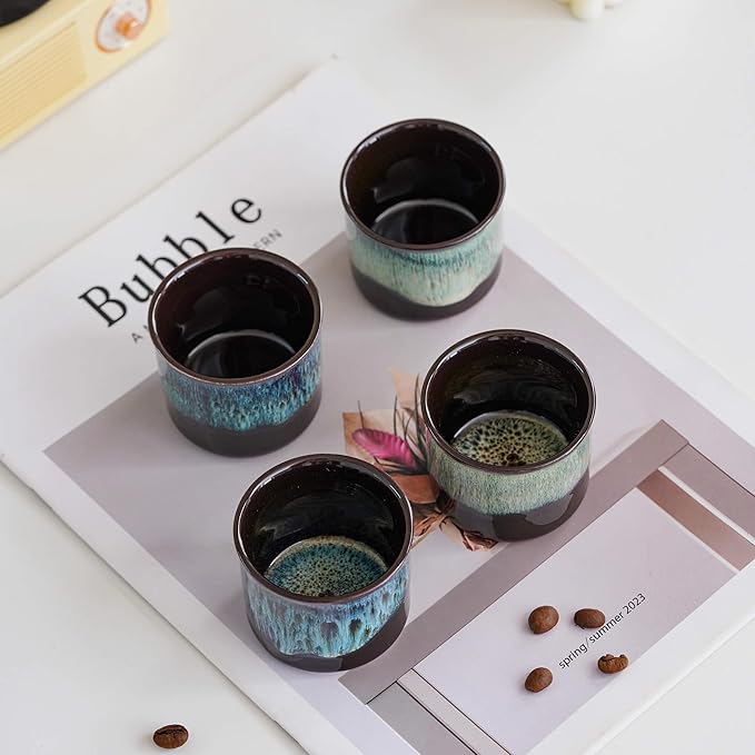 Espresso Cups Set of 2, Ceramic Espresso Cups, Expresso Shots Cups, 2.5oz Tea Cups, Demitasse Cups (4, magic outside/magic blue outside)