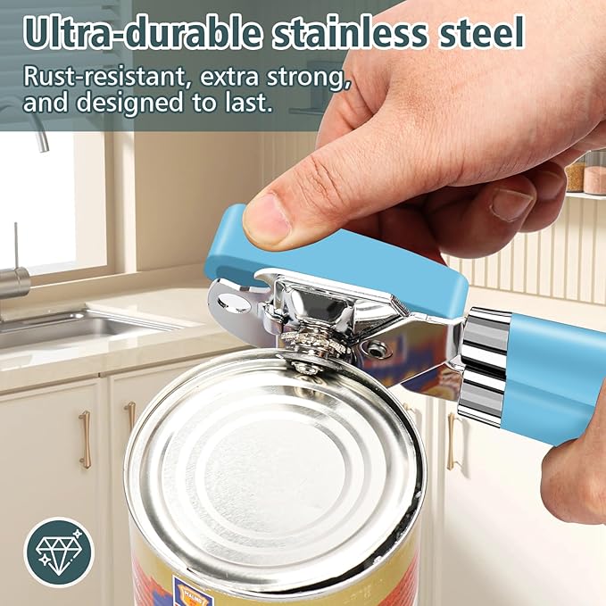 Multifunctional Heavy Duty Can Opener Manual Smooth Edge Can Opener and Bottle Openers with Magnet Durable Sharp Cutting Blade Comfortable Handle Big Effort-Saving Knob Kitchen Tool