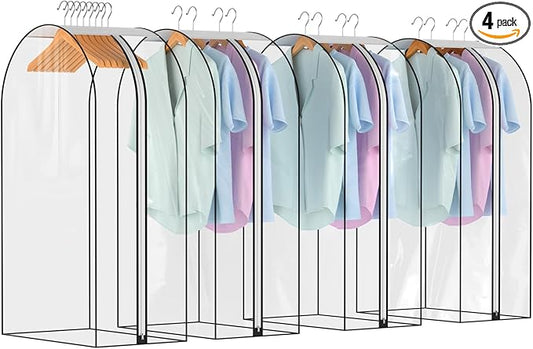 10" Gusseted All Clear Garment Bags for Hanging Clothes 4 Packs 40" Suit Bags for Closet Storage Hanging Clothes Storage Suit Cover for Shirts, Coats, Dresses
