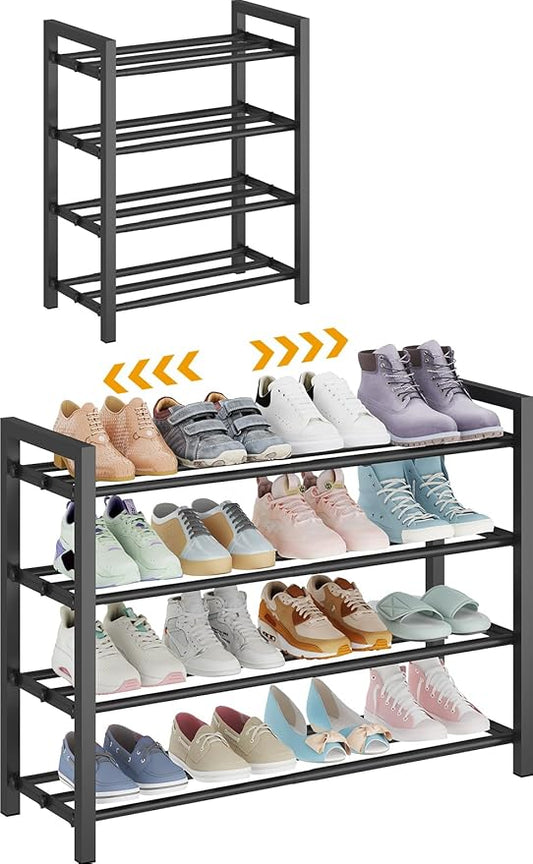 4-Tier Expandable Shoe Rack – Adjustable Metal Shoe Organizer for Closet, Entryway & Mudroom – Stackable, Heavy-Duty Storage, Black
