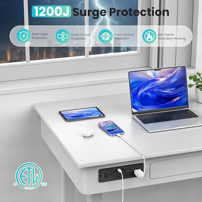 65W GaN USB C Recessed Power Strip, 4 AC Outlets & 2 USB-C PD + 2 USB-A QC, Flush Mount Hidden Charger Station for Desk Drawer Home Office Furniture