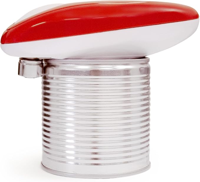 A1 Electric Can Opener – Smooth Edge Tin Opener with Easy-Touch Start & Stop, Ergonomic, Compact & Cordless Design - Red