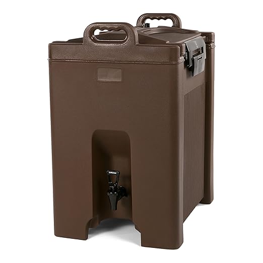 Carlisle FoodService Products Cateraide Insulated Beverage Dispenser with Handles for Catering, Kitchen, and Restaurants, Plastic, 10 Gallons, Brown