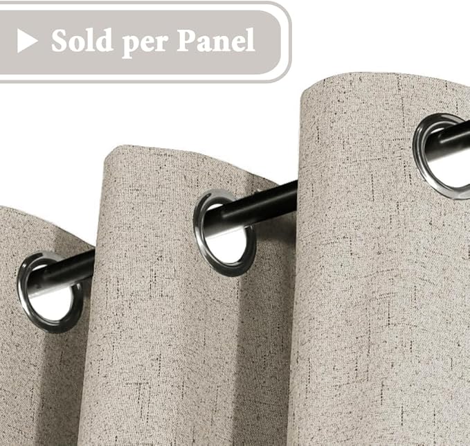 H.VERSAILTEX 100% Blackout Curtain for Bedroom 96 Inches Long Grommet Linen Face Full Light Blocking Curtain Drape for Living Room Thermal Insulated Linen Look Curtain 1 Panel, 52" W x 96" L, Stone