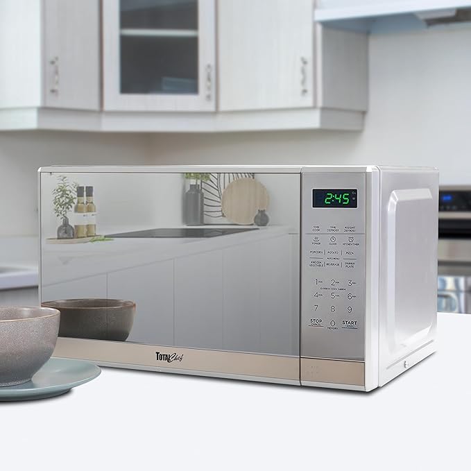 Total Chef 0.7 Cu Ft Microwave Oven – Compact Countertop Microwave, Small Stainless Steel Kitchen Appliance with Digital Touch, Pre-Set Functions, 10” Turntable, 700 Watt, Microondas Pequeños