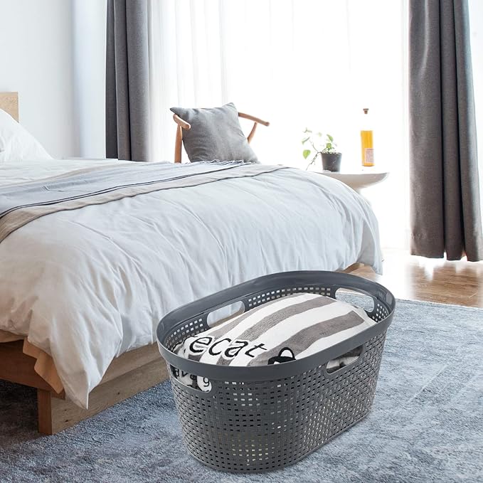 Drephia 4-Pack 40 L Plastic Laundry Hamper, Large Laundry Basket with Cutout Handles, Gray