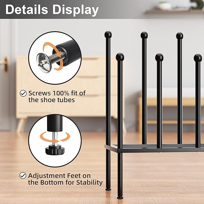 pickpiff Free Standing Shoe Racks - Black Metal Boot Rack, Shoe Organizer for Dorm Room, Closet, Entryway, Bedroom, Patio Outdoor, Hallway, Black Shoe Rack Organizer, Shoe Storage Fit for 6 Pairs
