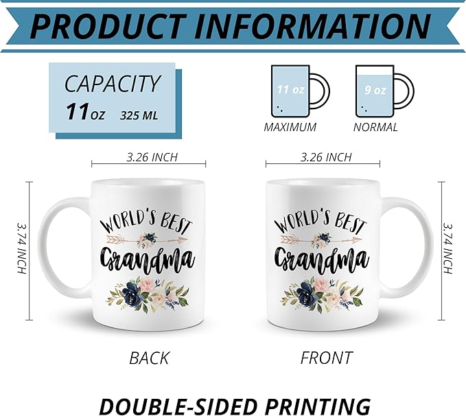 Grandma Mug - Ceramic Coffee Cup, World's Best Grandma Gift for Christmas