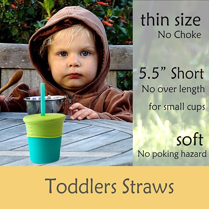 Mini Short Pinch Test Passed 5.5" Replacement Reusable Toddlers& Kids&Baby Silicone Small Straws for The First Years Take & Toss Spill Proof Straw Cup-Safe Fun for Baby Teething Chewing
