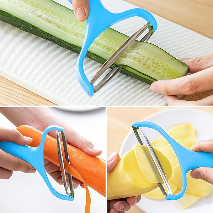 Upgrade 2 pack Veggie cabbage shredder for coleslaw stainless steel cucumber carrot Potato peeler grater slicer,Kitchen gadgets (blue)