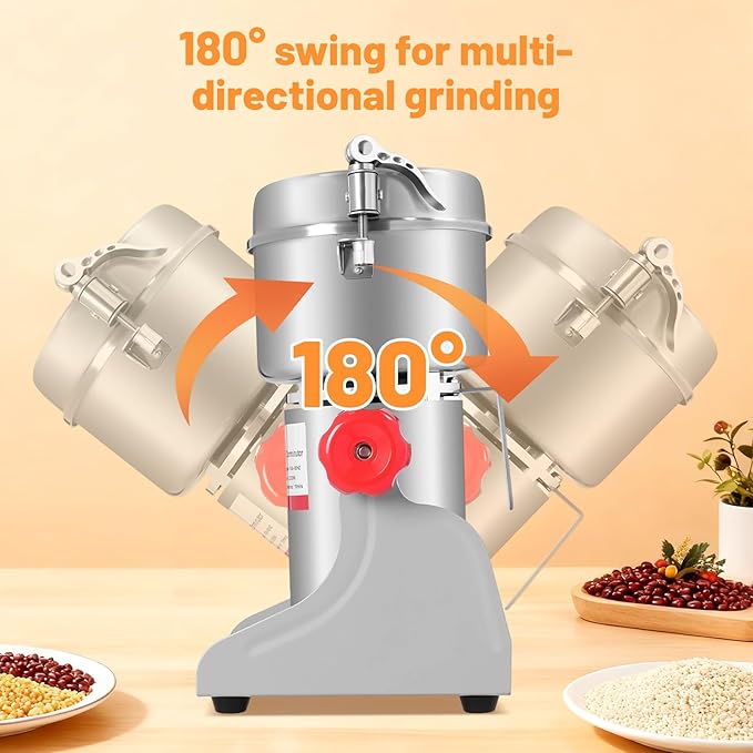 1000g Electric Grain Mill Grinder, High Speed 3600W Commercial Grinders, Stainless Steel Machine for Dry Grains, Coffee, Corn (1000g/2.2lbs Capacity)