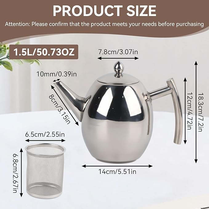 Tea Pots with Infusers for Loose Tea Stainless Steel Teapot Tea Kettle Coffee Pot with Tea Filter and Lid Tea Kettle Stovetop Teapot with Strainer (700ml)