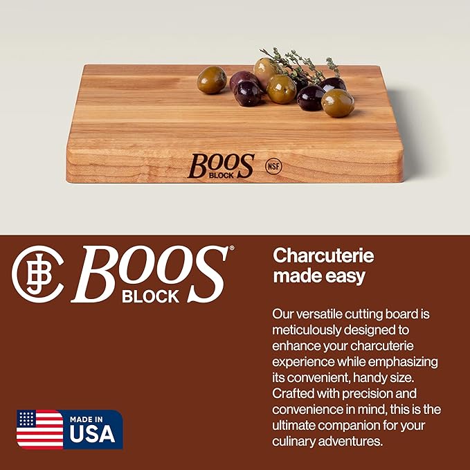 John Boos Chop-N-Slice Series Square Wooden Maple Cutting Board 10”x10” – 1” Thick, 4-lb Reversible Butcher Block with Eased Corners & Edge-Grain – Made in the USA