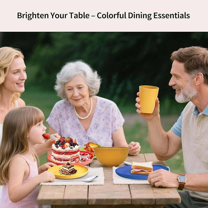 32-Piece Wheat Straw Dinnerware Set - 8×10" Plates, 8×9" Plates, 8×26oz Bowls, 8×12oz Cups | Shatterproof & Microwave-Safe Eco-Friendly Tableware