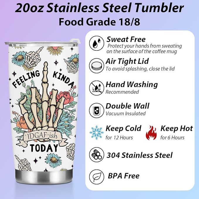 Funny Inspirational Gifts for Women Men Tumbler, Positive Western Skull Decor Gifts for Girl Friend Birthday Christmas, Coffee Mug Stainless Steel Vacuum Insulated Double Wall Travel Cup, 20oz