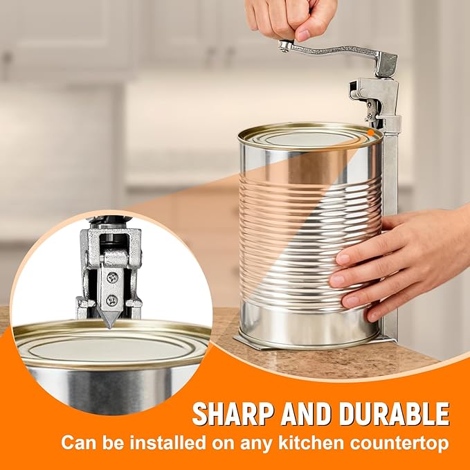 Commercial Can Opener, Manual Stainless Steel Table Can Openers, Industrial can opener for 10 cans Up to 11” Tall, Manual Can Opener with Plated Steel Base Stainless Steel Blade For Bars Hotel Kitchen