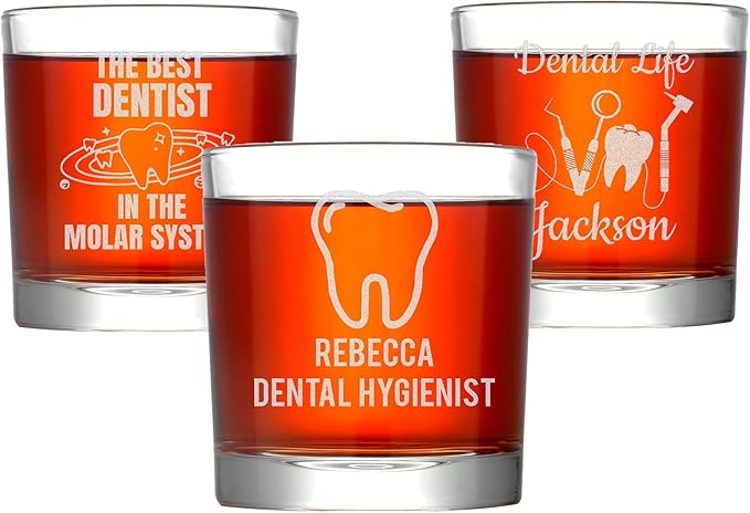 Custom Engraved Whiskey Glass - Personalized Dentist Gifts, Graduation Gift for Dental Student, Birthday Appreciation Gift for Dentist Assistant Hygienist Medical Graduate (Whiskey, Dentist)