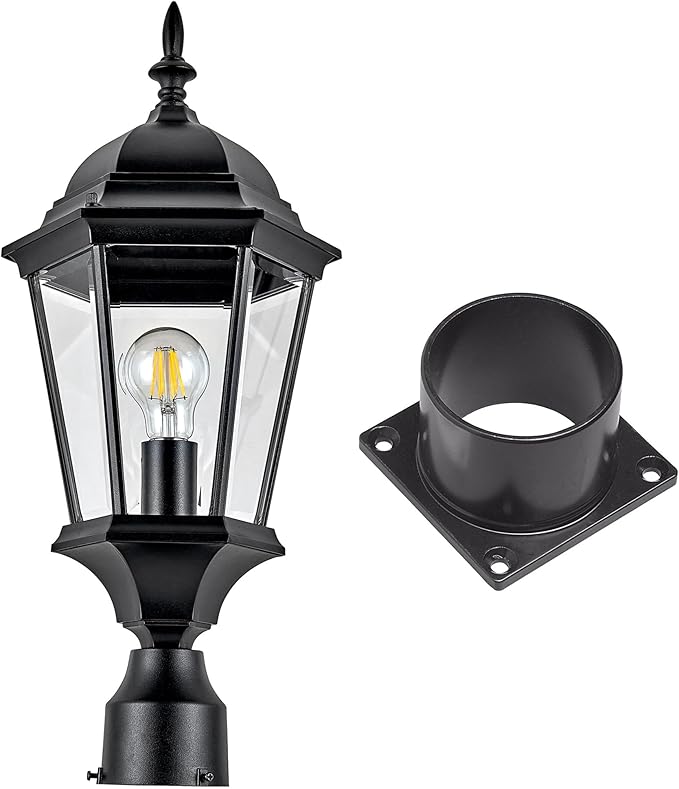 Oak Creek Outdoor Light and Pier Base Bundle – Traditional Clear Glass – for Driveways, Yards, Patios and Porches, Textured Black – Design House, 589861