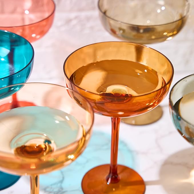 Plastic Acrylic Shatterproof Martini, Margarita, Champagne & Cocktail Unbreakable Glasses, Large Coupe Glasses 15oz, 6 Set, Tritan European Design Drinkware, BPA-free,Reusable, Pool, Indoor & Outdoor
