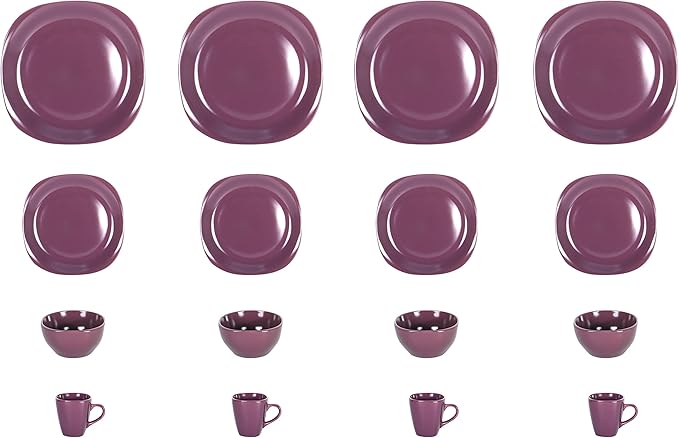 Stoneware Square 16pc Dinnerware Set, Matte Purple