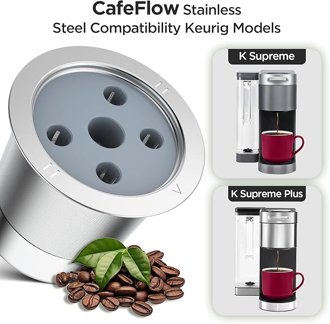 Reusable K Cups for ke K Supreme | Refillable K cups with Adapter for ke K Supreme (Plus) Coffee Maker (4 pack)