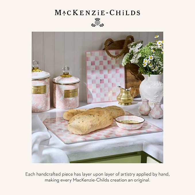 MACKENZIE-CHILDS Enamel Dipping Bowl, Small Serving Bowl for Entertaining, Pink-and-White Rosy Check