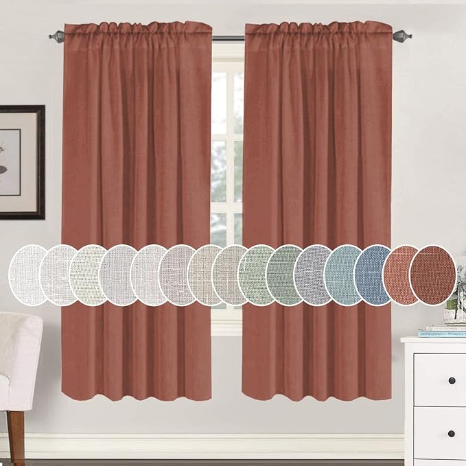 H.VERSAILTEX Linen Curtains Elegant Natural Linen Blended Curtains Energy Efficient Light Filtering/Rod Pocket Window Treatments Panels/Drapes for Living Room (Set of 2, Rust, 52 inch W X 72 inch L)