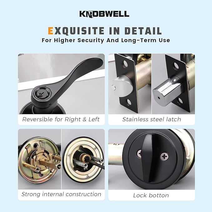 KNOBWELL 2 Pack Front Door Entry Lever Lockset with Single Cylinder Deadbolt, Keyed Alike Exterior Leverset and Dead Bolt Lock Set, Black Door Handle Lever Lock with Deadbolt