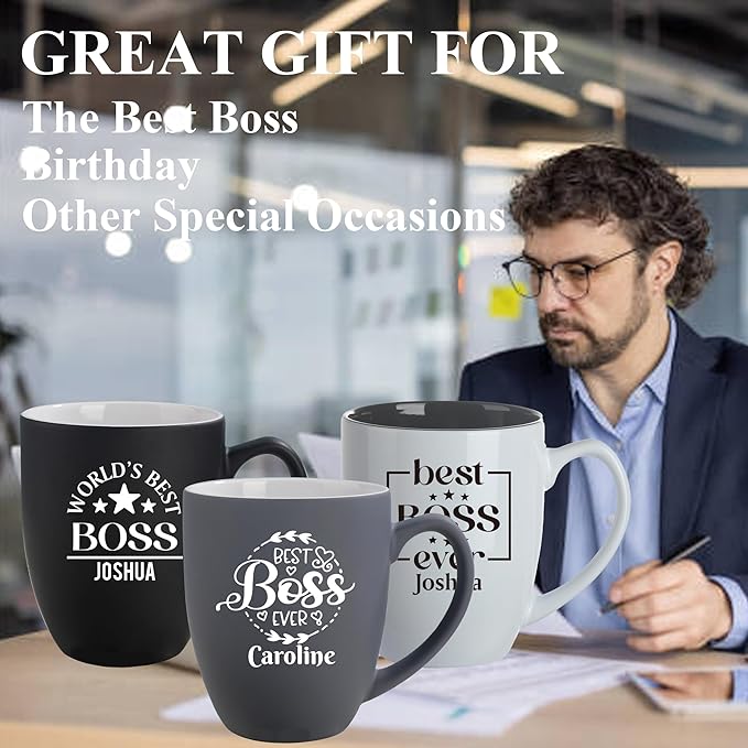 Personalized Boss Gifts for Men, 16oz Custom Coffee Mug with Engraved Name, Birthday Farewell Retirement Christmas Boss Day Gift for Coworkers Staff Leader Office Decor