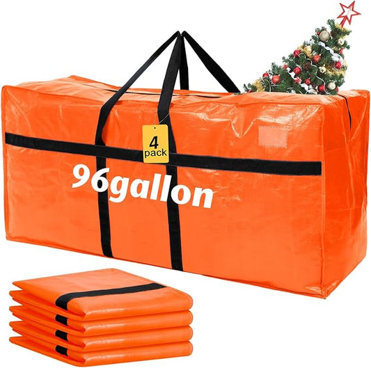 4 Pcs 96 Gallon Large Moving Bags with Zipper and Handles Foldable Storage Duffle Bags Heavy Duty Extra Large Totes for College Dorm Travel Clothes Blankets Bedding Moving (Orange)