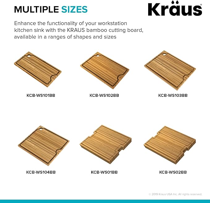 Kraus Kore Solid Bamboo Cutting Board for Workstation Kitchen Sink (16 3/4 in. x 12 in.), KCB-WS103BB