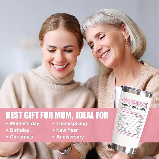 Gifts for Mom, Christmas Gifts from Daughter Son, 20 OZ Tumbler Best Birthday Gifts for Mama Mother-in-Law Wife Mother to Be, Mamasaurus Insulated Cup with Handle New Mom Gift for Wife from Husband
