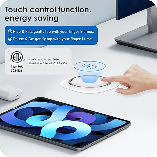 ANNQUAN Motorized Pop Up Countertop Receptacle with 15W Wireless Charger,Max 20W Power Delivery,3.15" Automatic Pop Up Outlet,4 Outlets,4 USB 3FT Cord White