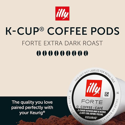 Illy Coffee K Cups - Pods For Keurig Machines – Forte Dark Roast – Toasted Bread & Dark Chocolate - Rich, Flavorful & Strong Flavor - No Preservatives – 10 Count, 6 Pack