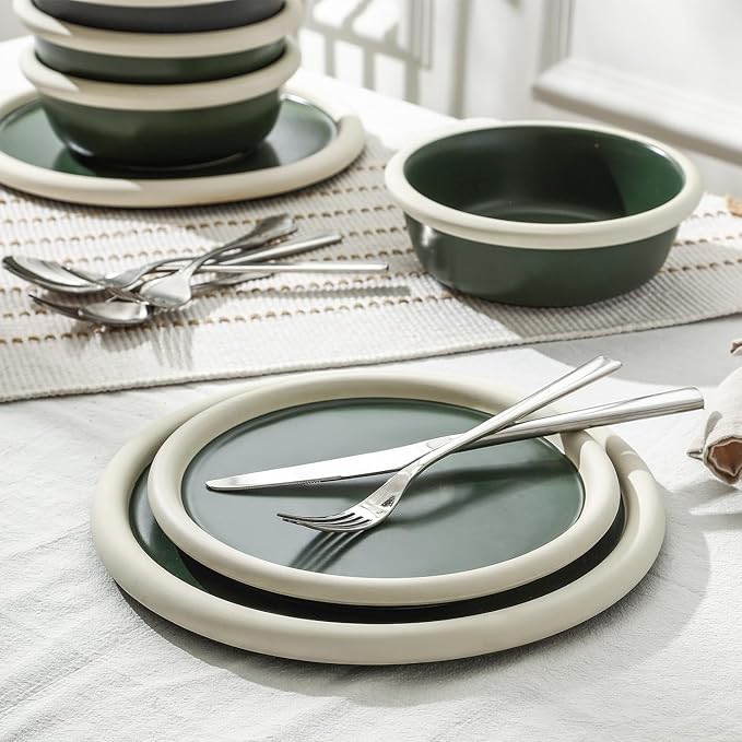 Stone Lain Capri 12-Piece Dinnerware Set Stoneware, Green