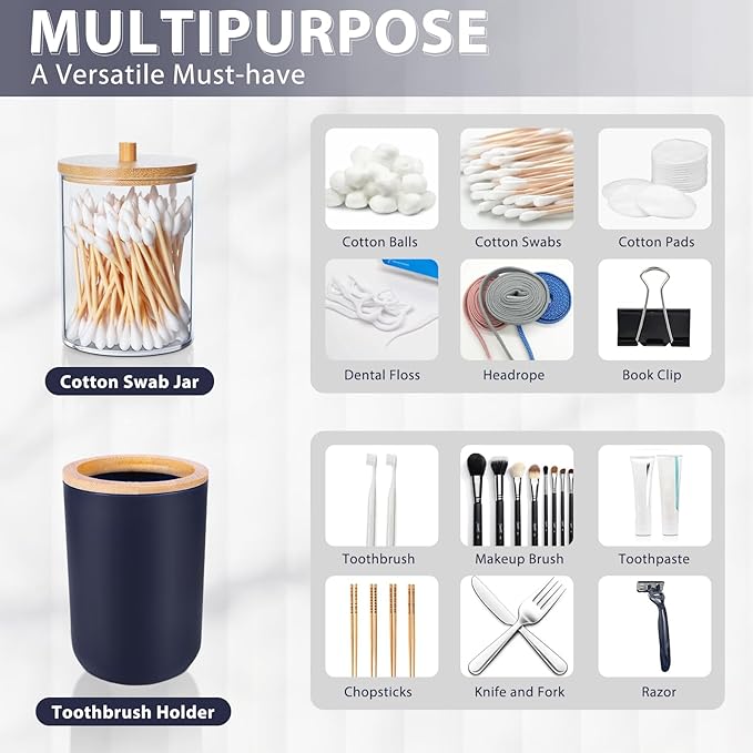 iMucci Bathroom Accessories Set 5Piece Navy Blue Bathroom Sets, Toothbrush Holder, Toothbrush Cup, Lotion Soap Dispenser, Soap Dish and Qtip Holder Bathroom Decor