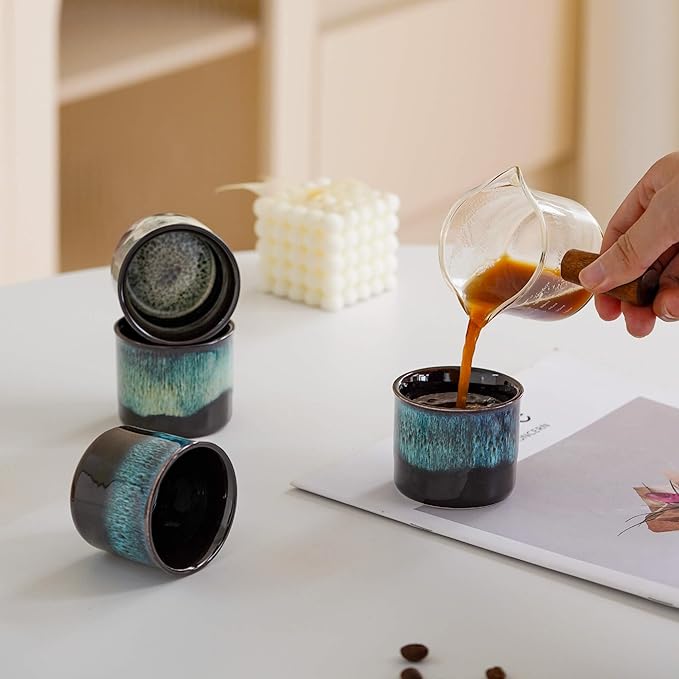 Espresso Cups Set of 2, Ceramic Espresso Cups, Expresso Shots Cups, 2.5oz Tea Cups, Demitasse Cups (4, full magic)
